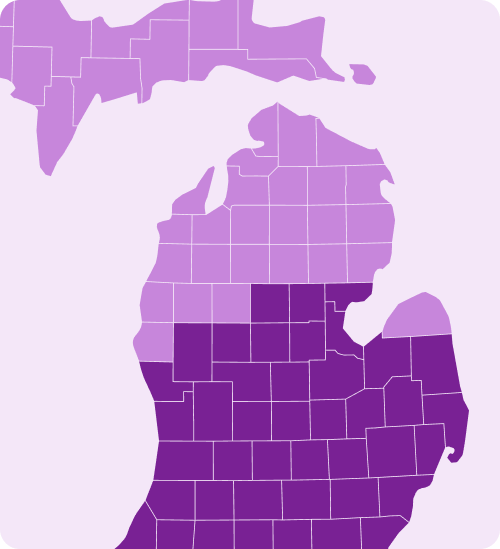 Map of Michigan with highlighted Crossbridge hospice service regions.