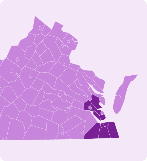 Map of Virginia with highlighted service regions.