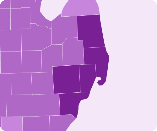 Map of Michigan with highlighted service regions around Troy.