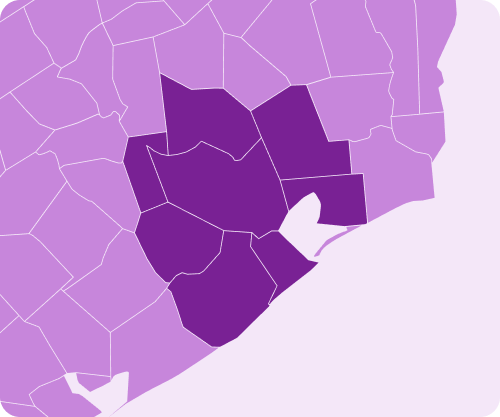 Map of Texas with highlighted service regions around Houston.