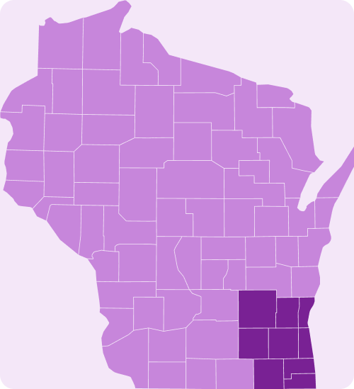Map of Wisconsin with highlighted Crossbridge service regions.